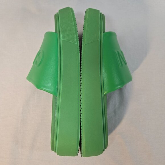 GANNI Green Vegea Slides Embossed Logo Slip-On Flat Platform Sandals Size 8.5/9. - Picture 7 of 16